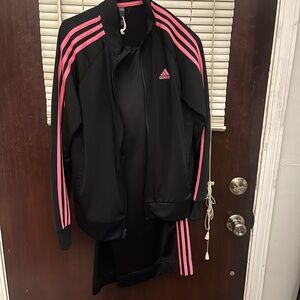 adidas Black Bomber Jacket with Pink Stripes